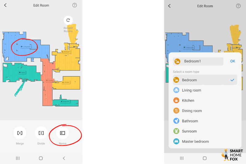 Räume werden in der Roborock S7 MaxV Ultra App benannt und mit Symbolen versehen